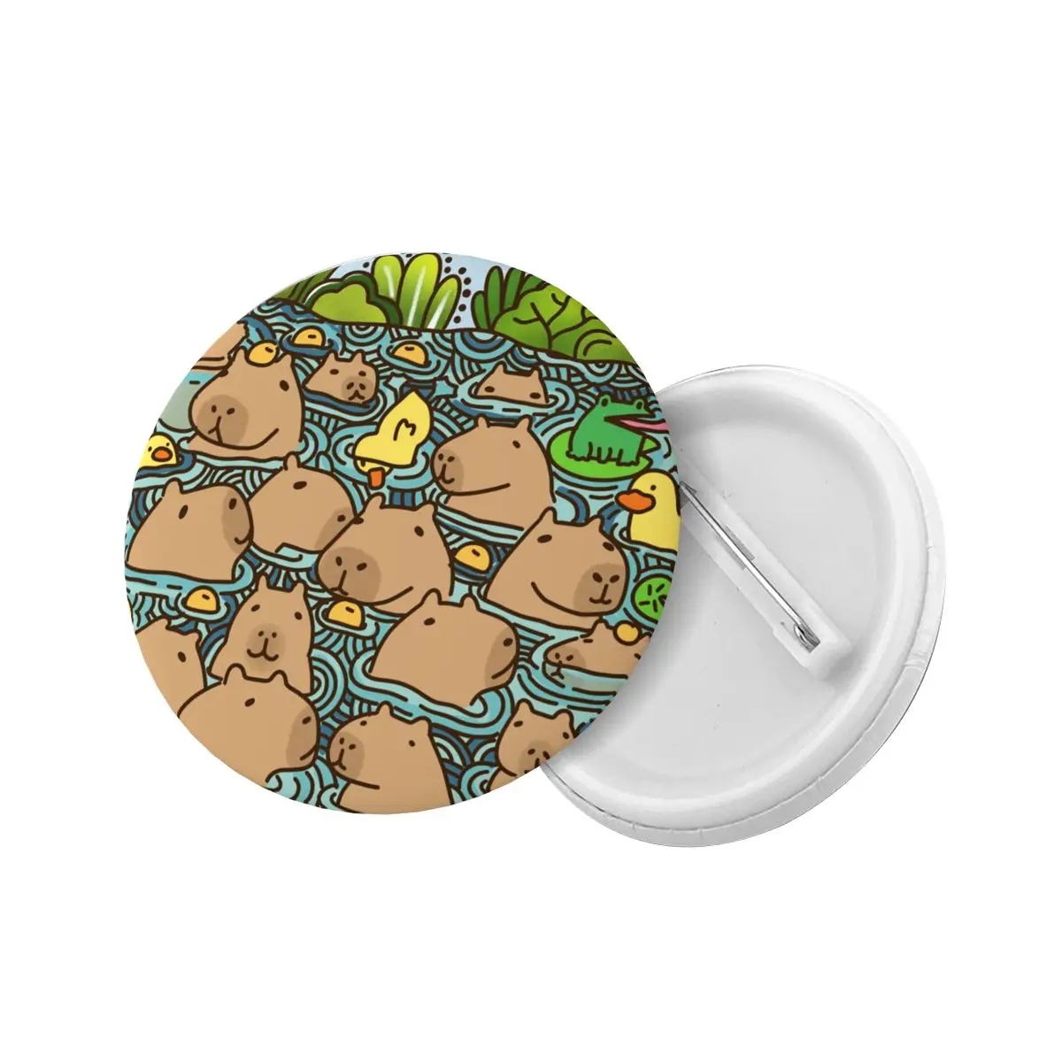 A Pond Full Of Capybara Round Button Pin for Backpack Customizable Pinback Badge Brooch