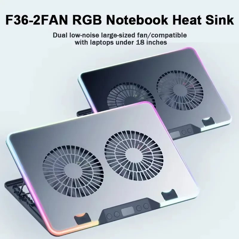 F36 Foldable Gaming Tablet Cooler with RGB Light HD Display 7 Angle Adjustable Laptop Cooling Pad for 11-17.3'' Notebook Bracket