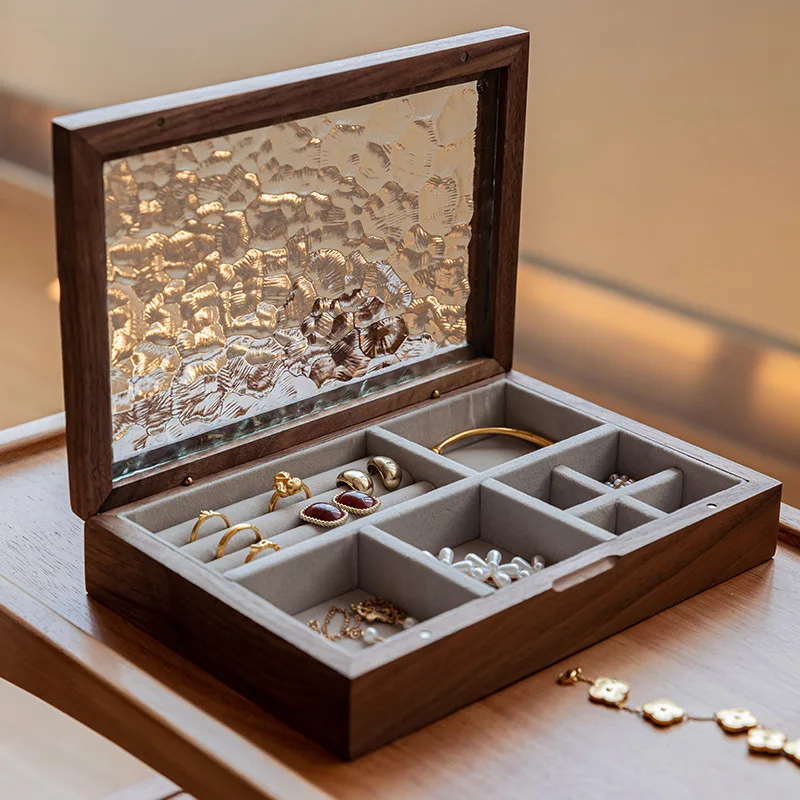 

Jewelry Box Storage Solid Wood High-end Exquisite 2025 New Hand Jewelry Box Black Walnut Earrings Necklace Box