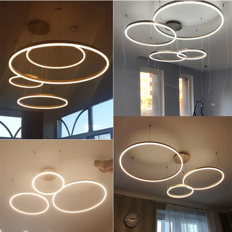 Modern Round Ring Led Pendant Lamp Dimmable Black Gold Brown for Bedroom Living Dining Room Hanging Home Decor Lusters Luminaire