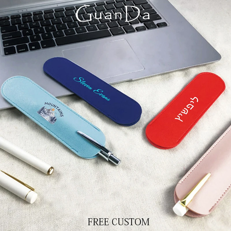 

DIY Company Logo Leather Pen Slot Business Office Student Pen Bag Wholesale Personalize Advertisement Custom Name Storage Pouch