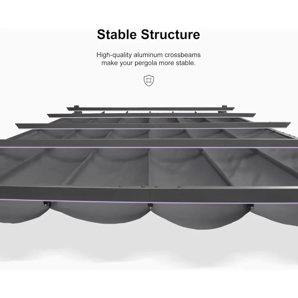 Pérgola retráctil para exteriores, toldo de sombra para Patio, refugio de Metal para jardín, enrejado de uvas, pérgola gris, 10X13 pies