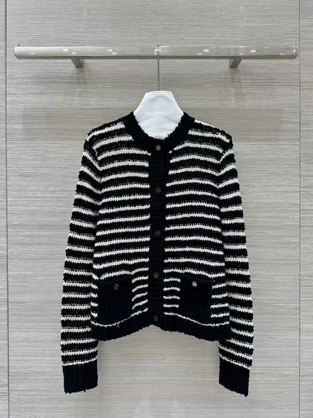 High end customized women's early spring 2025 striped cardigan jacket