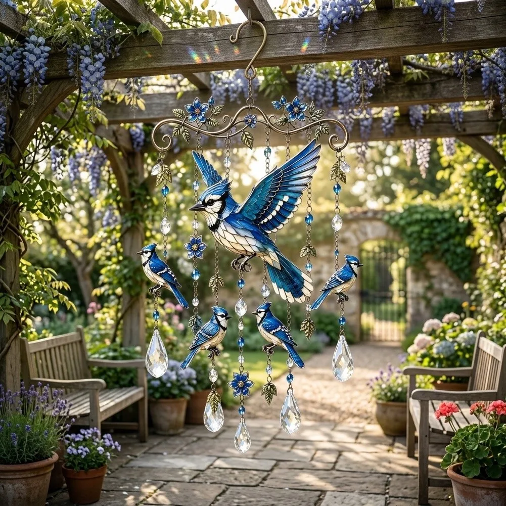 Outdoor Hanging Decor Garden Bird Wind Chime For Cozy Laid-back Mood Solid Handcraft Work Lightweight Resonant Tubes W16.5 H32cm