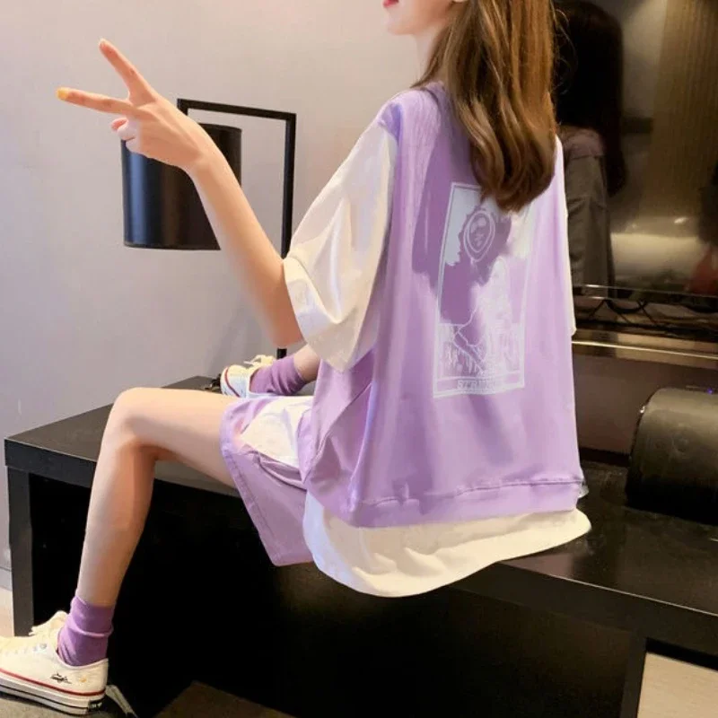 

Хлопковые женские шорты, рабочая одежда, футболка с отверстиями, комплект новых подходящих новинок, товары, акция, новинка, женские короткие комплекты из 2 предметов