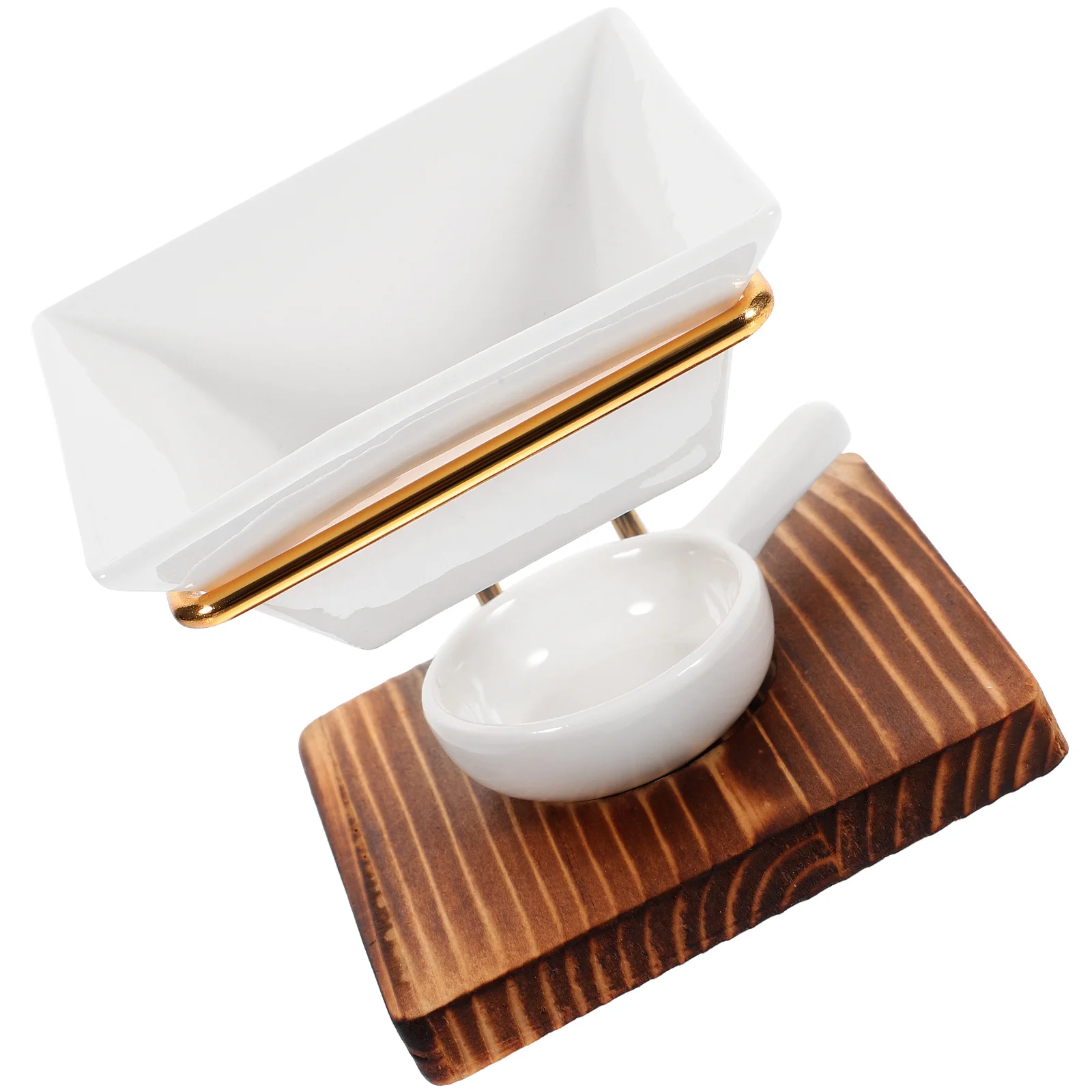 

1 set 1 Set Of Wooden Wax Warmer Ceramic Aroma Diffuser Burner Tealight Holder Essential Oil Incense Burner Scents Melts