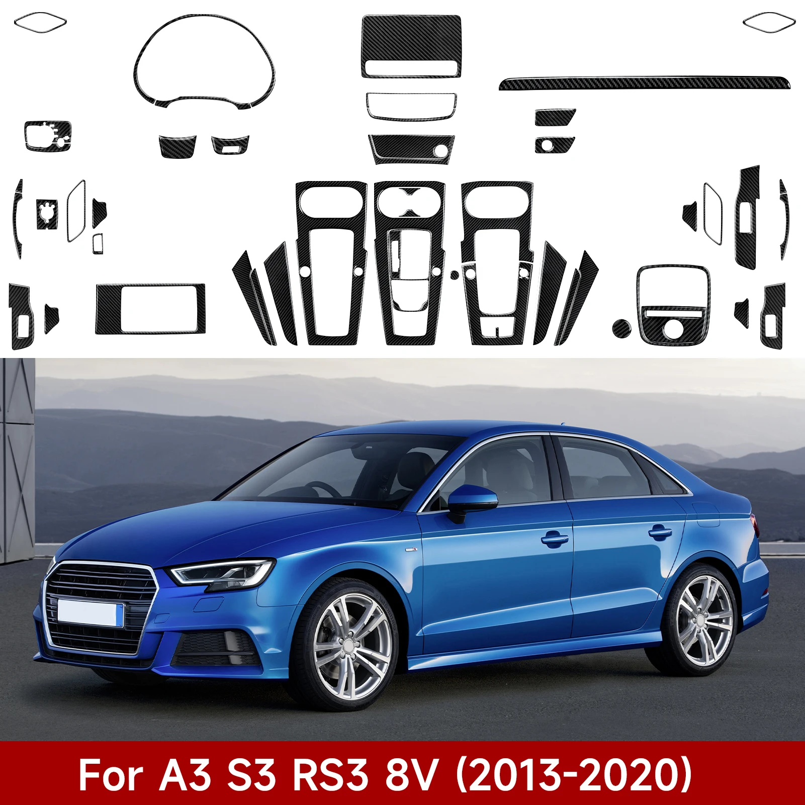 Für Audi A3 S3 RS3 8V (2013-2020) Kohlefaser-Innenaufkleber, seitlicher Luftauslass, dekorativer Streifen, Autoverkleidungszubehör