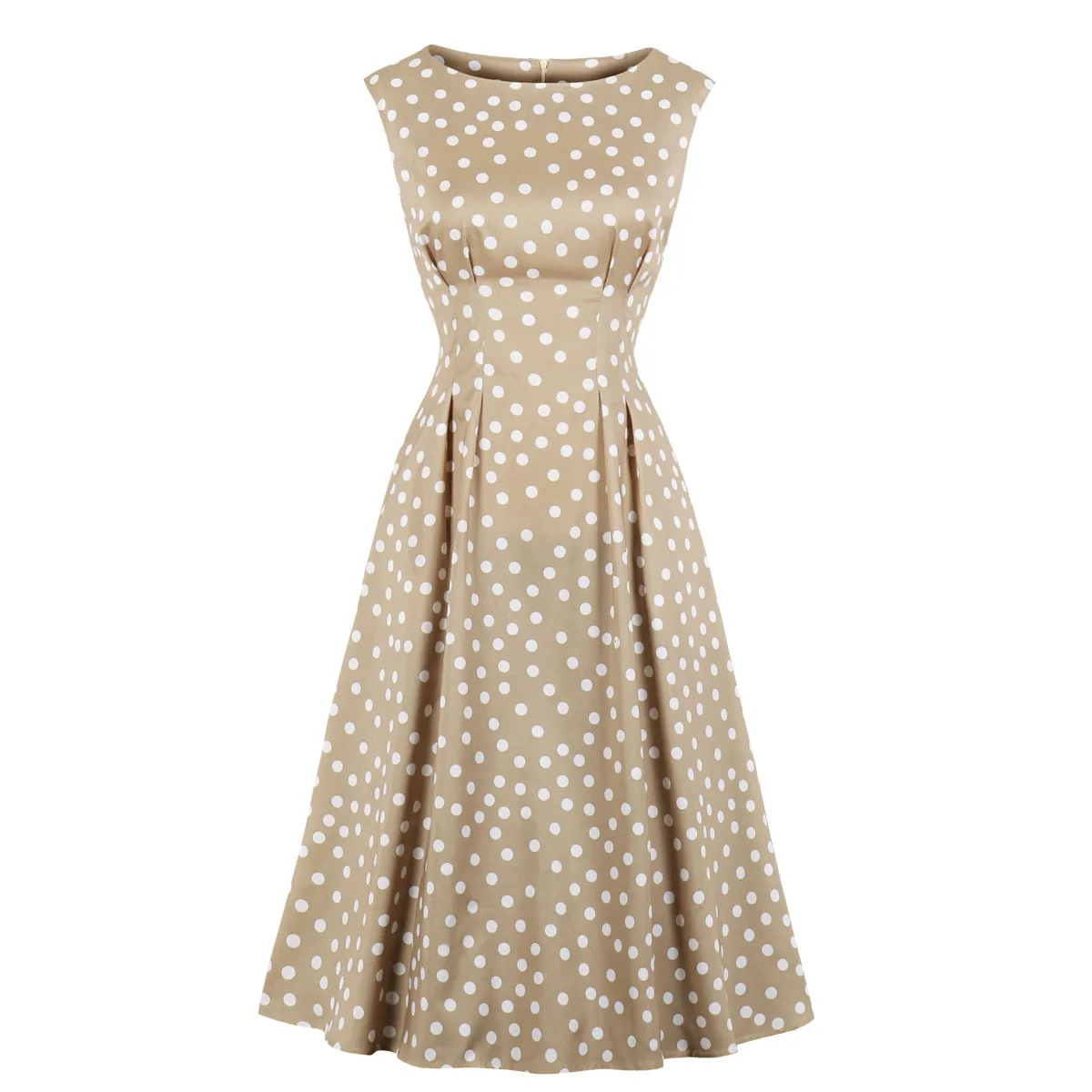 

Vintage 1950s Retro Long Dress Sleeveless Polka Dot Print Dress For Women Elegan Rockabilly Round Cocktail Party Costume