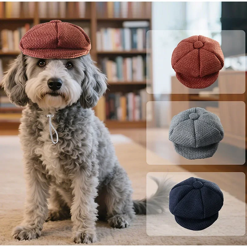 S/L Retro Newsboy-Mützen für Haustiere, Baskenmütze, Haustier-Verkleidungshut, Fotoshooting-Katzenzubehör, Welpenmütze, Kopfbedeckung für Hunde und Katzen, Geschenk – Detail 3