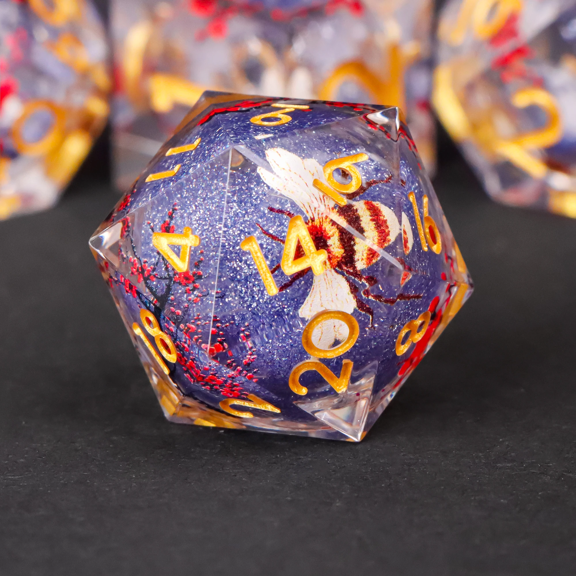 Blaues Harz-D-Würfelset, 7-teilig, polyedrische Würfel für Dungeons and Dragons, RPG-Würfel, Rollenspiele, D4, D6, D8, D10, D12, D20 – Detail 7