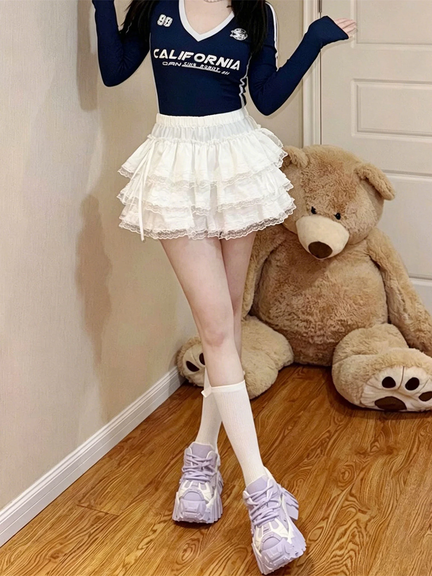 Sweet White Puffy Half-length Skirt Women's 2026 Summer New Pure Desire Ballet Style Lace Trim Cake Skirt Retro Commute