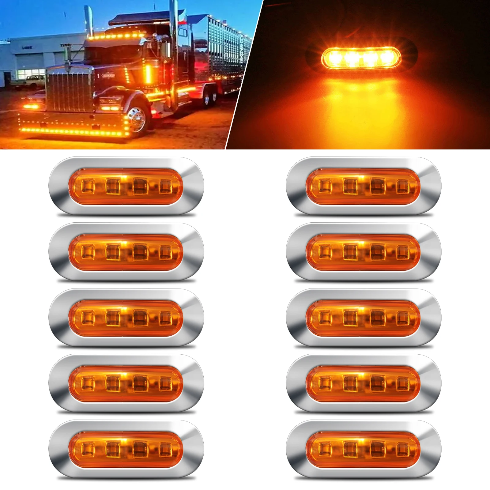 10PCS LED Side Marker Indicator Lights Front Rear Tail Clearance Lamp DC 12V-24V Universial for Bus Truck Lorry Trailer Boat Car