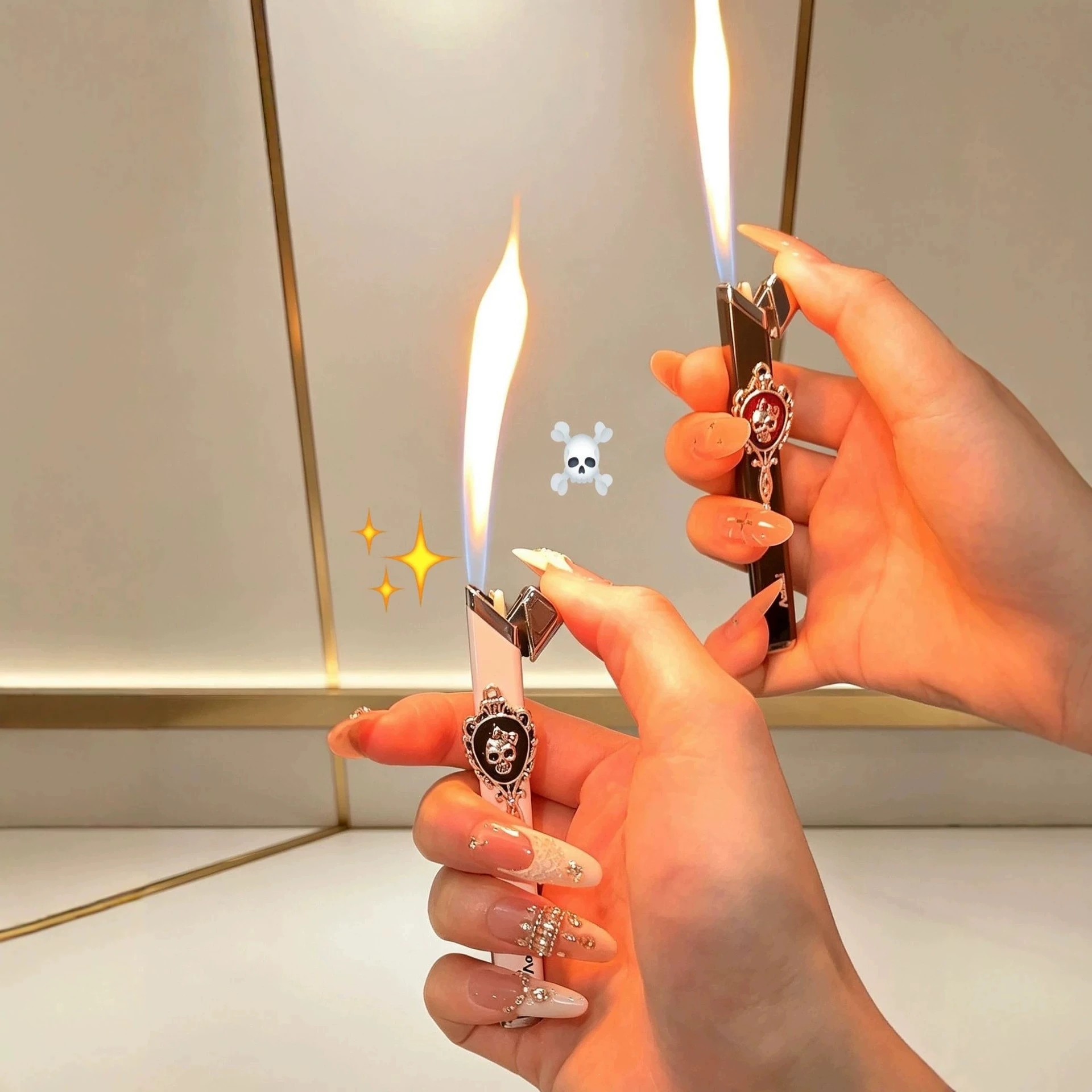 New Luxury Fashion Inflatable Lighter Metal Magic Mirror Handmade Outdoor Portable Lighter Cigarette Accessories Smoking Gifts