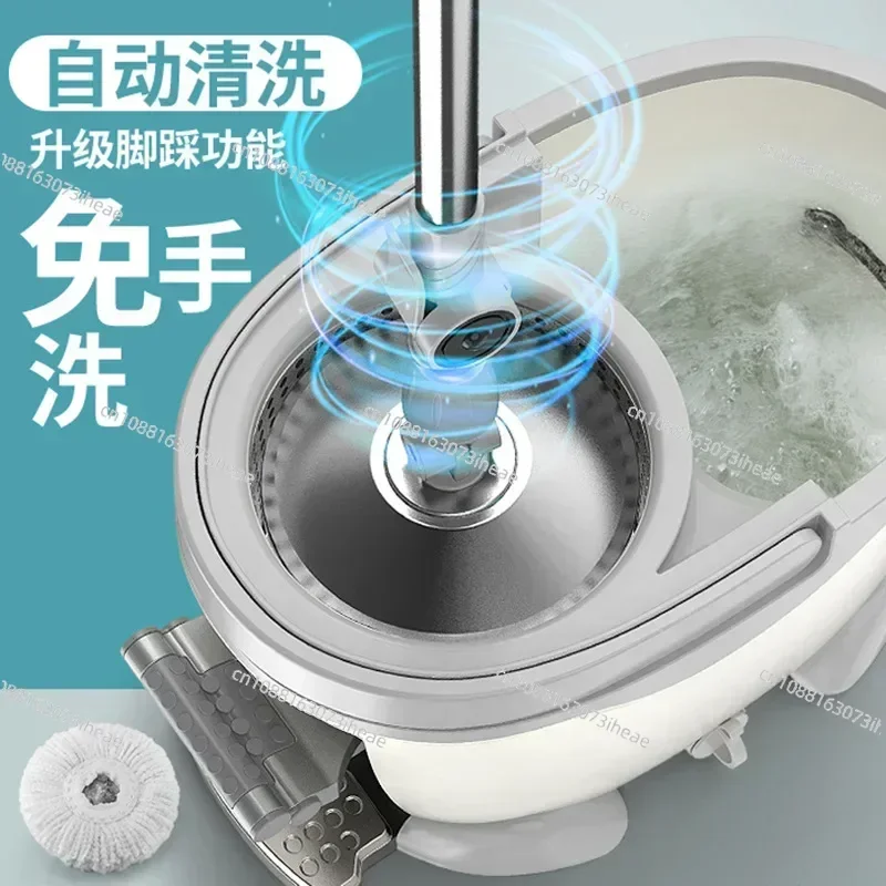 Spin Mop Bucket Portable Magic Double Drive Stainless Steel Hand Pressure Rotating with Head Household Floor Cleaning Set WF6273