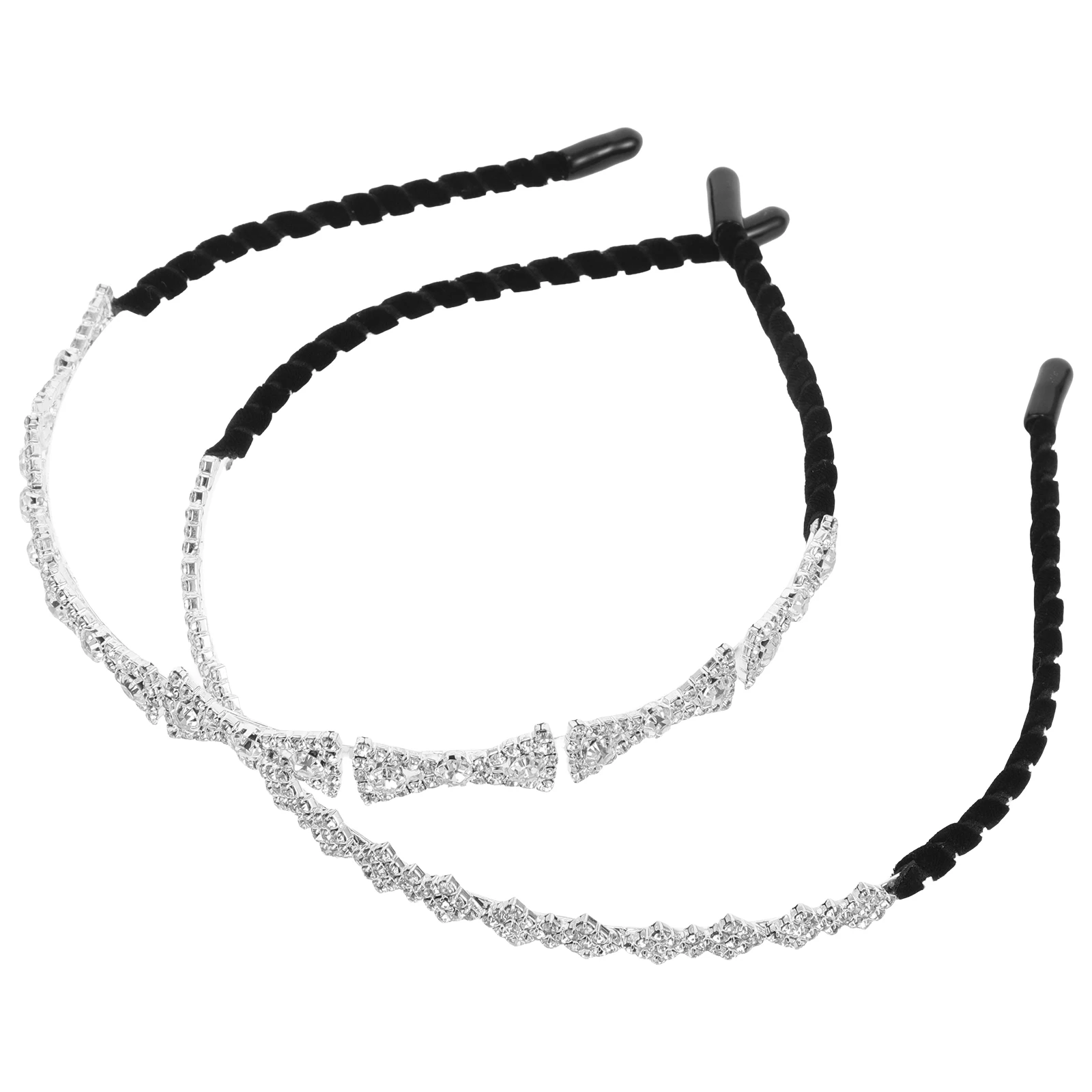 

2 Pcs Rhinestone Headb Hair Clip Beaded Glitter Bridal Headpiece Thin Elastic Women Fashion Accessories