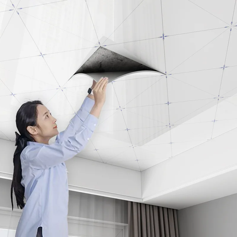 30x30cm Waterproof Self-Adhesive PVC Ceiling Sticker for Bathroom Concealing Stains Easy Peel and Stick DIY Ceiling Renovator