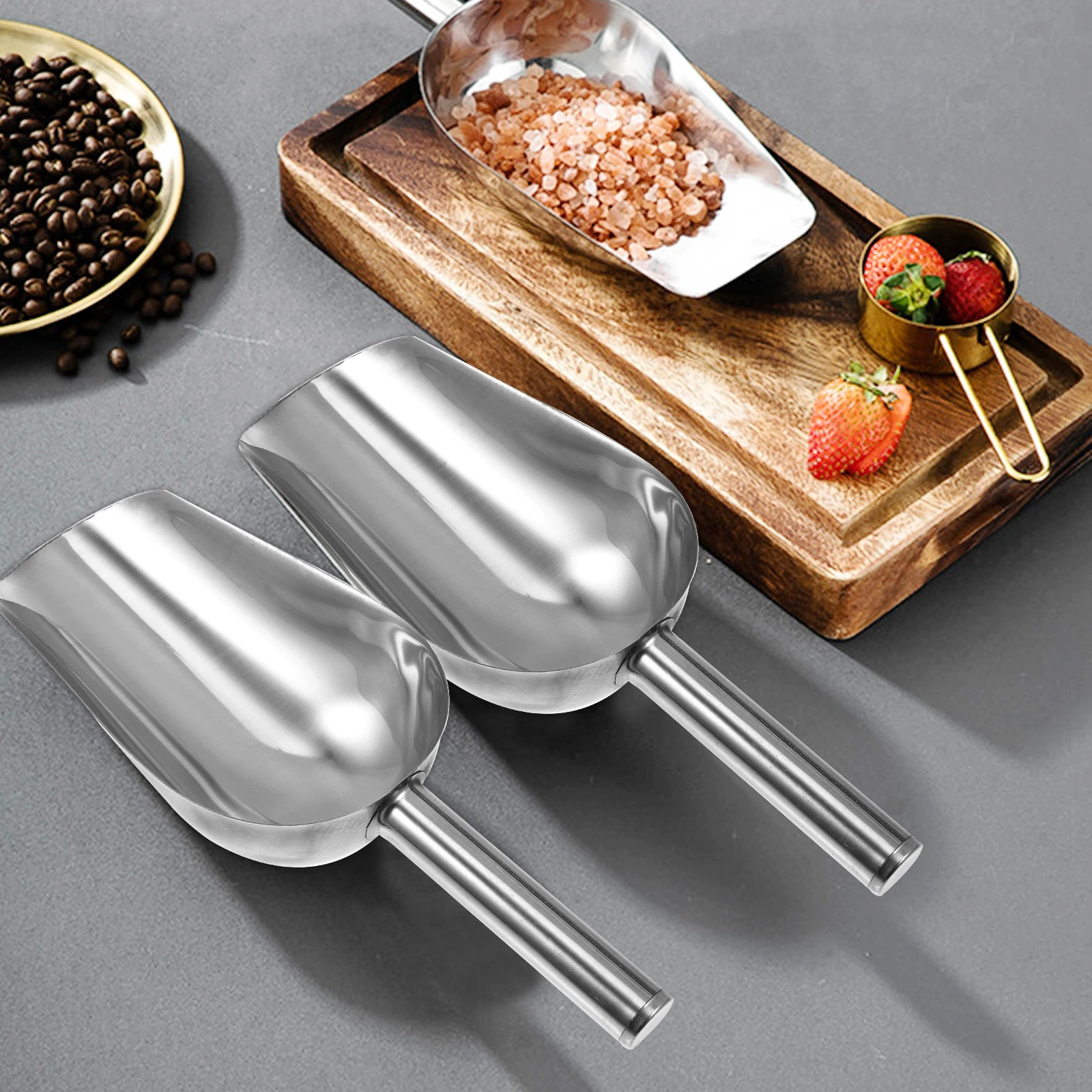 

3pcs Stainless Steel Ice Scoop Food Shovel Coffee Prank Spoon Ergonomic Anti Rust Corrosion Smooth Kitchen Gadgets