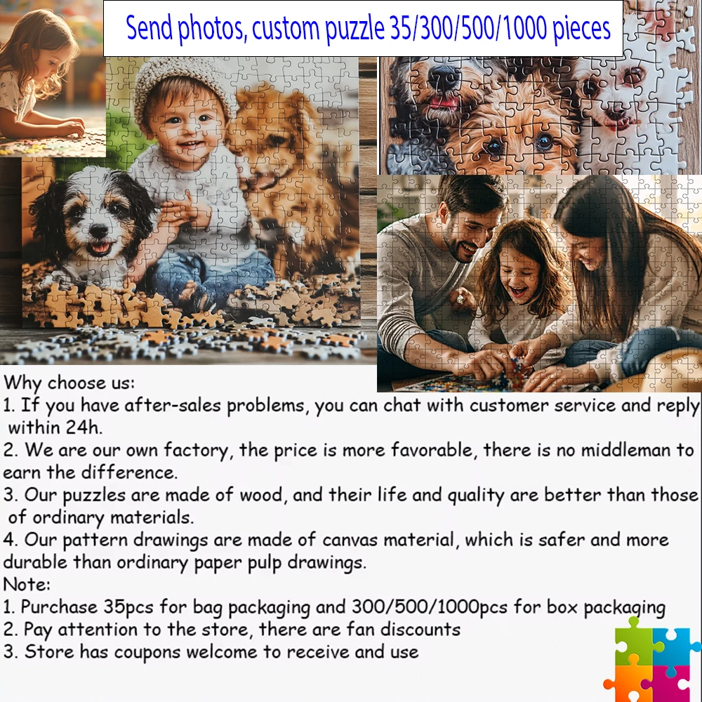 Puzzle personnalisé pour vous et votre famille, jeu de puzzle personnalisé, un cadeau unique pour vous-même et votre individualité, 35 pièces, 300 pièces, 500/1000 pièces