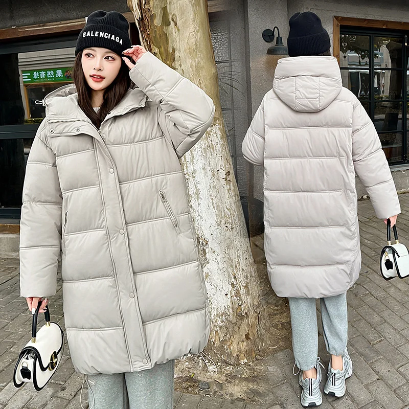 2025 chaqueta de invierno para mujer Parkas con capucha de algodón acolchado abrigo largo coreano suelto cálido grueso prendas de vestir ropa de algodón femenina abrigo