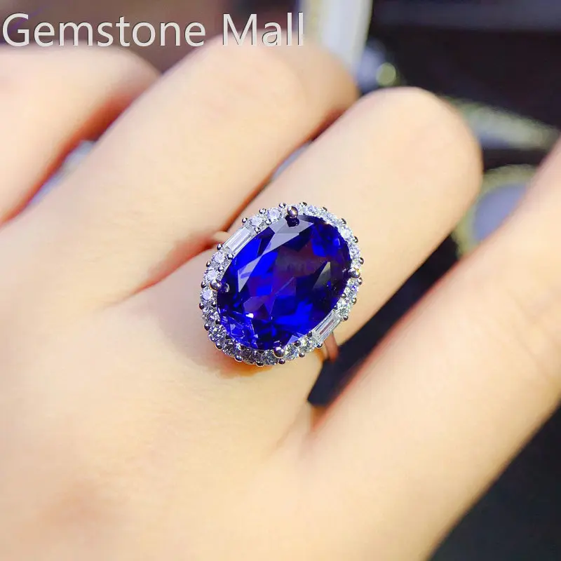 6ct Lab Created Sapphire Ring for Wedding No Fading 3 Layers 18K Gold Plating 925 Silver Man Made Sapphire Jewelry