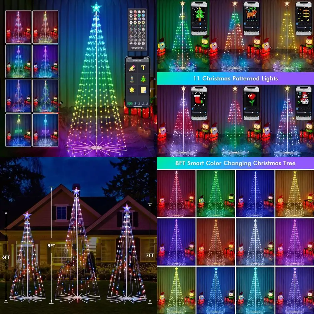 

Smart RGB LED Pre-lit Christmas Tree, 8FT Outdoor Cone Tree with App & Remote, Multi-Color Lightshow, Music Sync, Perfect for Ch