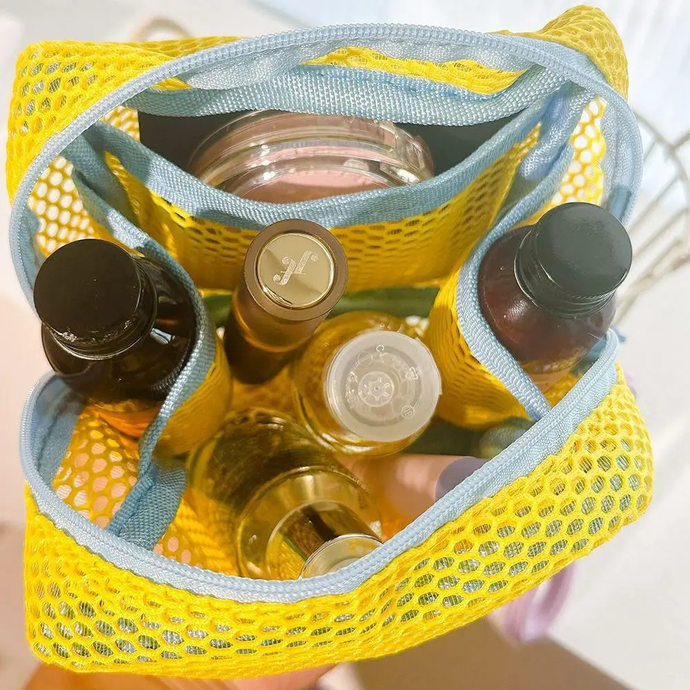 Прочная сетчатая сумка на молнии с ручкой, моющаяся легкая портативная косметичка, экономящая пространство, прозрачная косметичка для дома