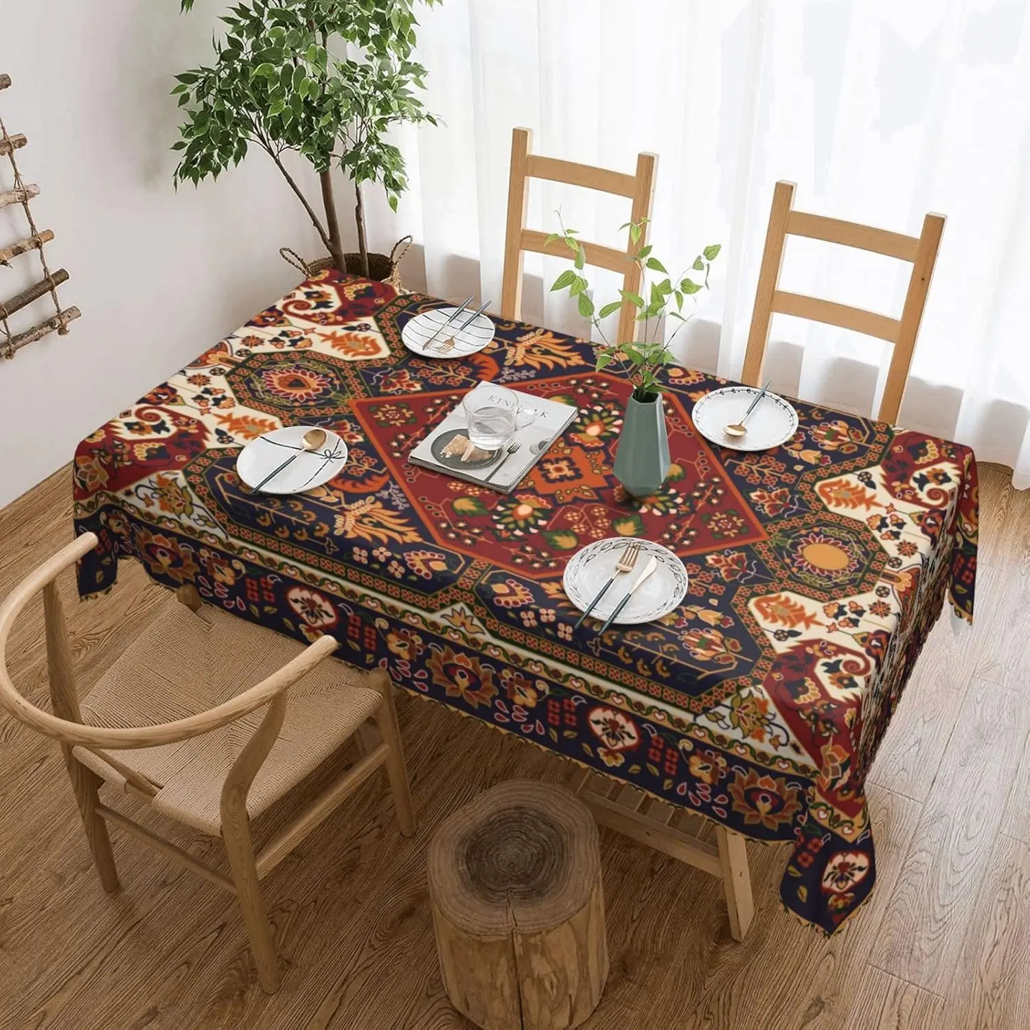Persian Style Rectangle Tablecloth Holiday Party Decor Reusable Boho Geometric Printed Table Cloths Kitchen Dining Table Decor