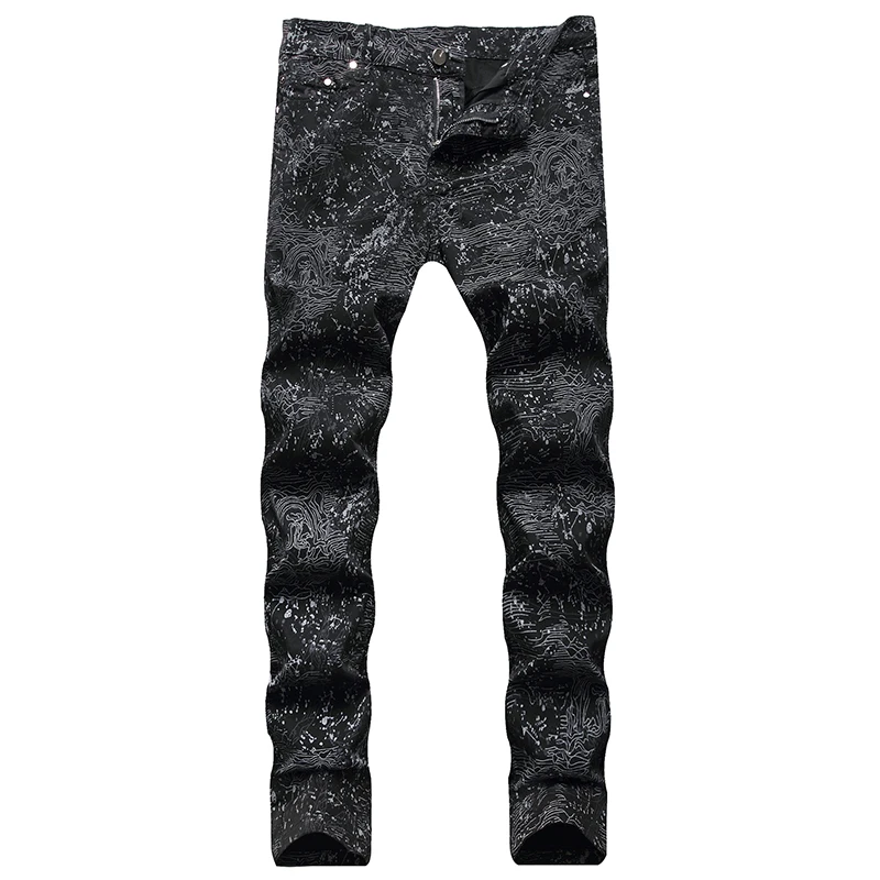 

2023 New Fashion Spring Autumn Men's 3D Printed Jeans Pantalon Hombre Black Nightclubs Young Skinny Biker Denim Trousers