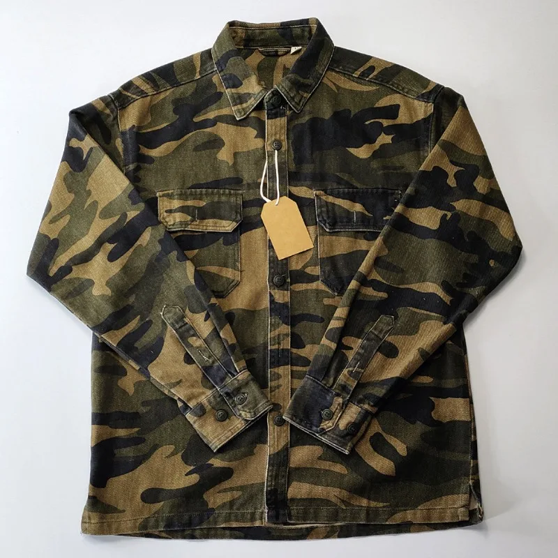 Men's Military Camouflage Shirt Jacket Retro Washed Cotton Workwear Long Sleeve Top Vintage Tactical Cargo Shirts Spring Autumn