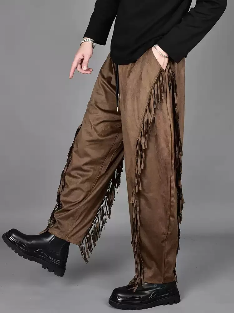 

Winter Deerskin Loose Casual Fashion Brand High Street Pencil Pants Tassel Patchwork Design Harem Baggy Pants