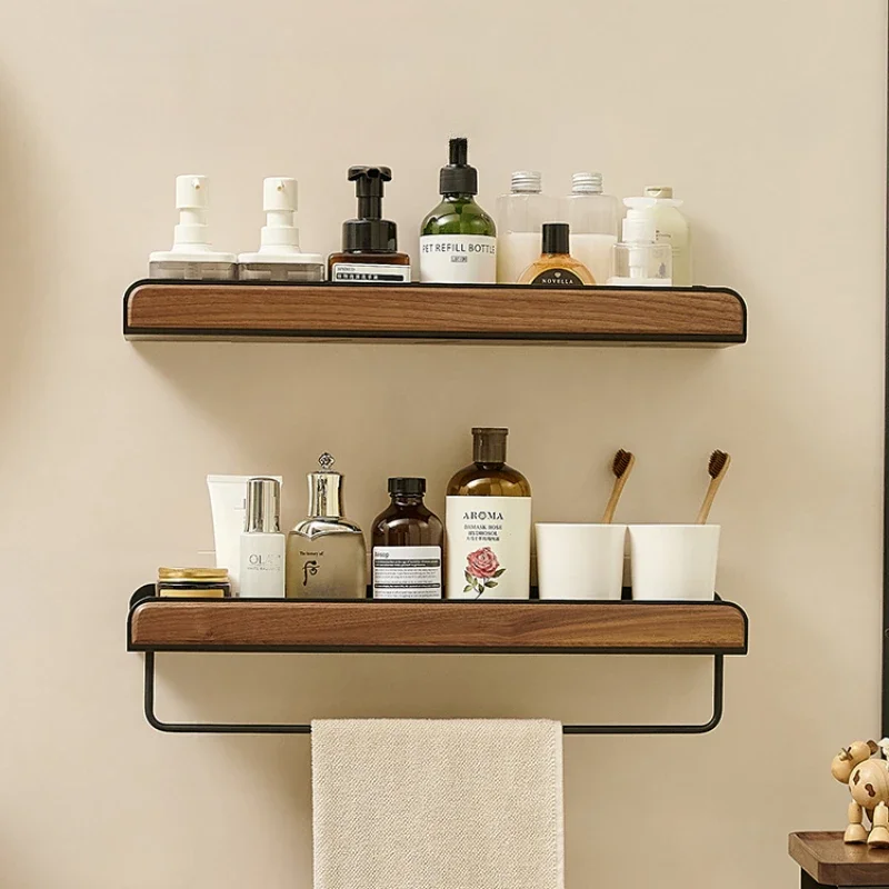 

Walnut Wood Toilet Shelves, Perforation-Free Bathroom Wall Mounted Storage, Washroom Organizer, Elegant Space Saver