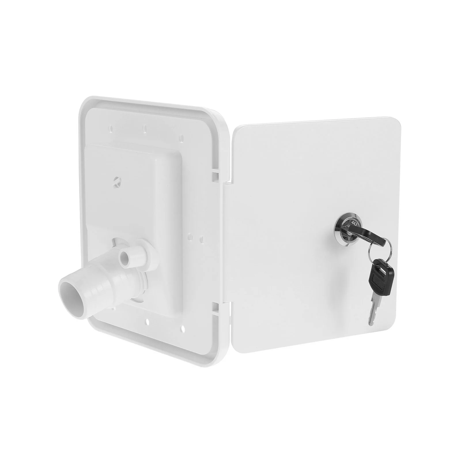 

1 шт., белая пластиковая крышка люка, гравитационная крышка для впуска воды, аксессуары, квадратный с ключами, впуск воды, запираемые морские детали для каравана