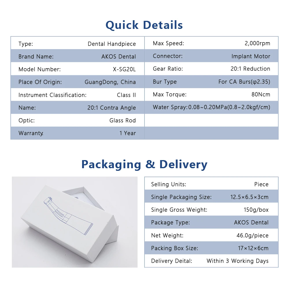 New Model 20:1 Reduction Low Speed Hand piece Contra Angle Handpiece X-SG20L With Led Fiber Optic For Dental Surgery Implant