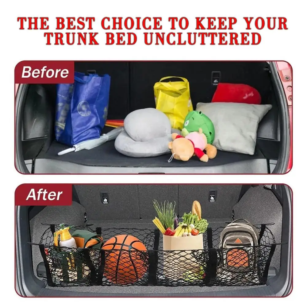 Car Mesh Elastic Nylon Rear Back Cargo Trunk Storage Organizer Luggage Net Trunk Bed Holder For SUV Car Pickup Truck Bed Ac J0Z9