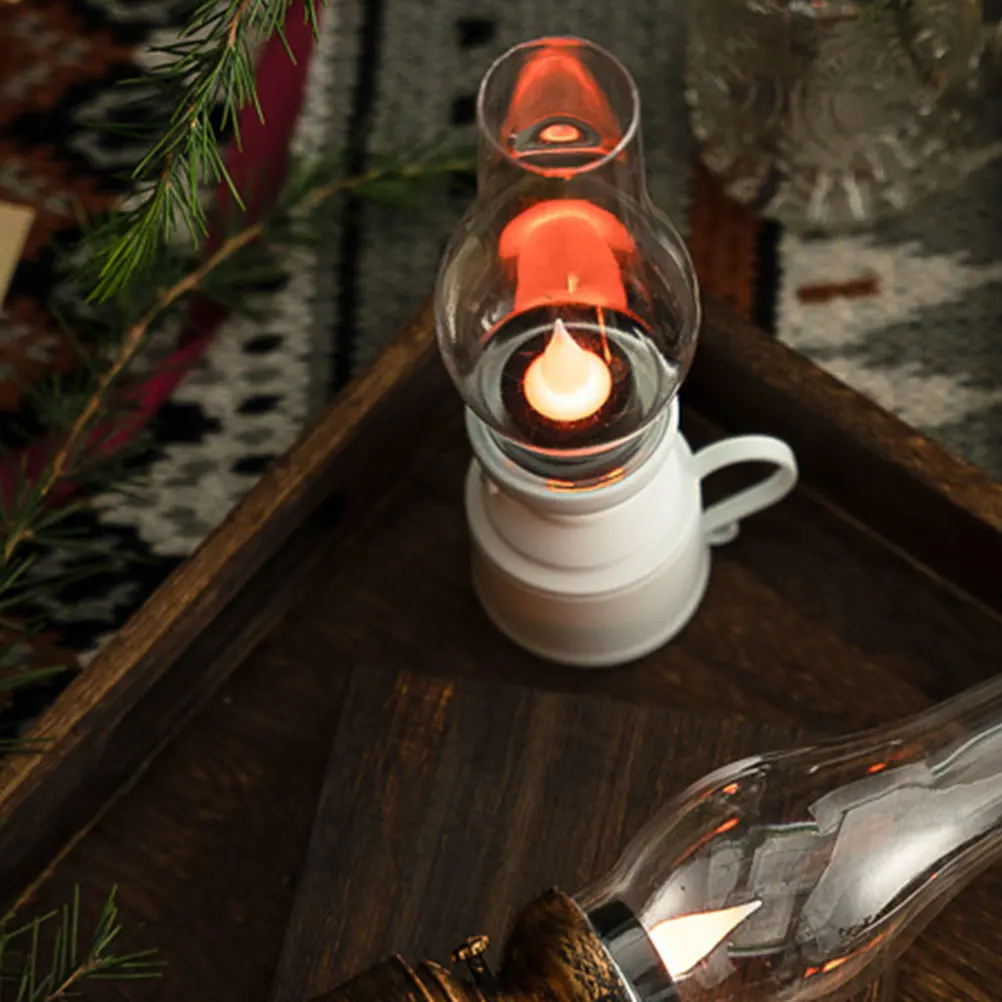 

2pcs Vintage Electronic Lamp Retro Oil Lantern For Indoor Outdoor Camping Emergency Lighting Portable Plastic Table
