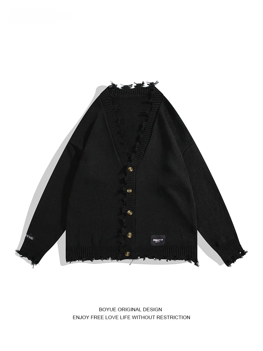 

Мужской вязаный кардиган Boyue на пуговицах, осенне-зимний, модный, с V-образным вырезом, свободного кроя, длинный рукав, повседневный, однотонный