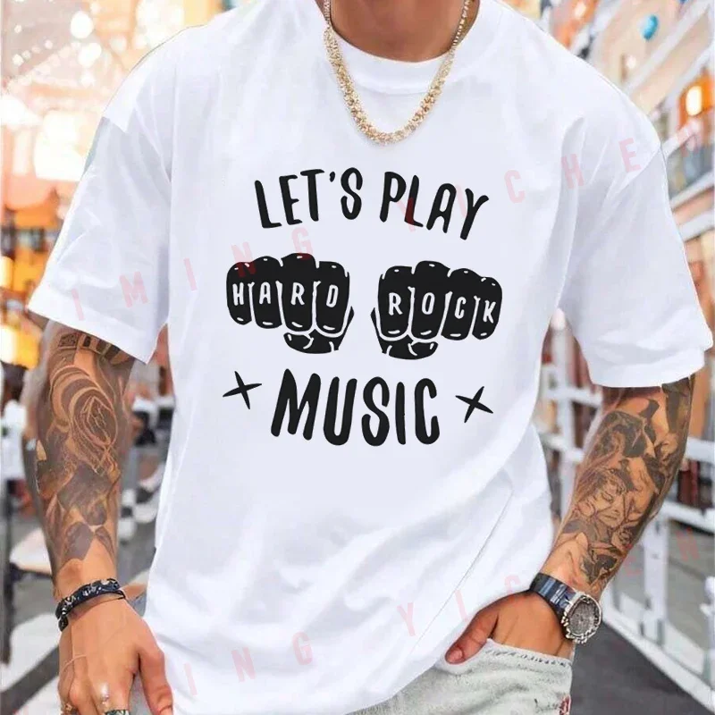 Hardcore Rock Style With Fist Print & Lettering Motorcycle T-Shirt Men Hip Hop Streetwear Casual Fashionable Short Sleeve Tops