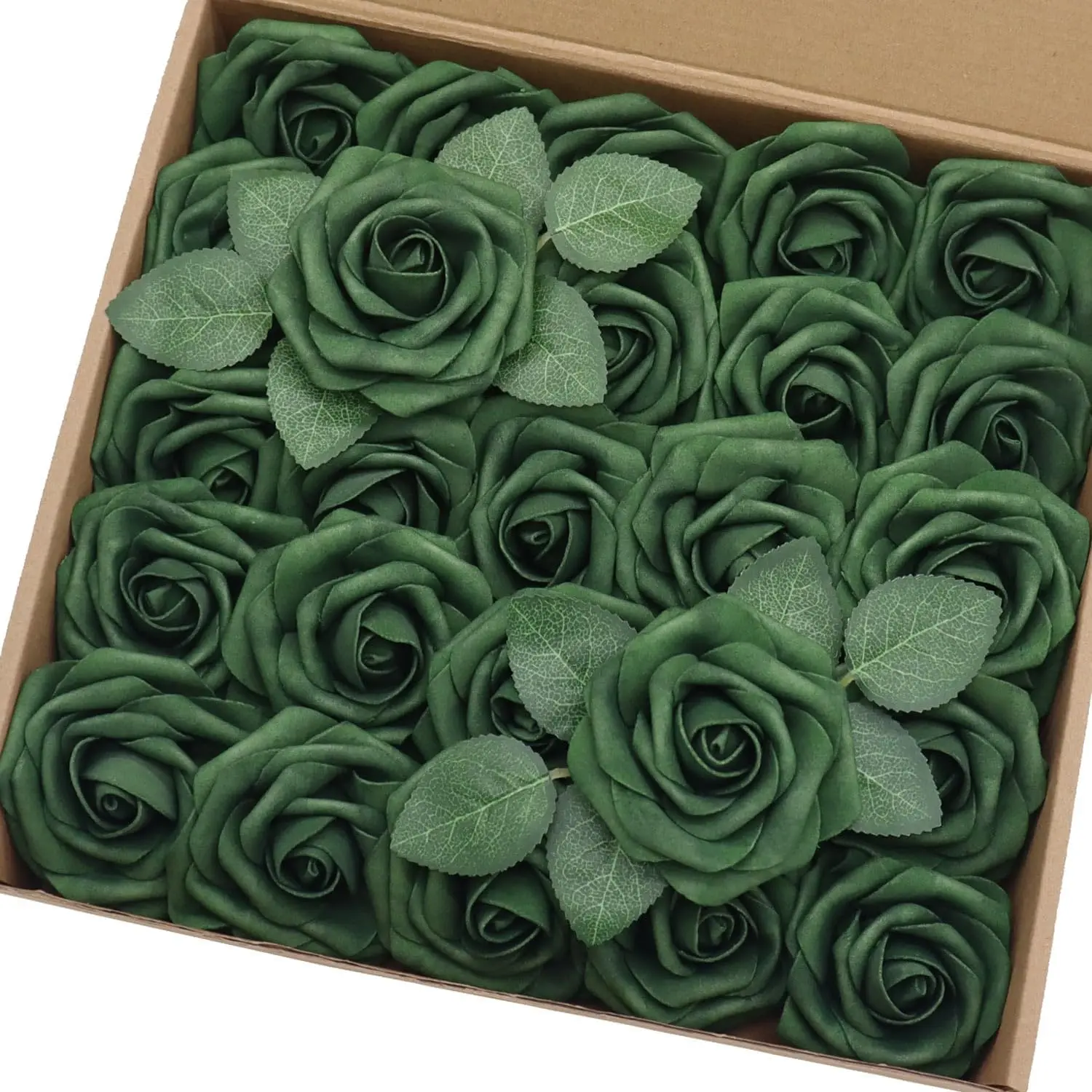 

Mefier Artificial Wedding Flowers 25/50pcs Emerald Green Fake Foam Roses w/Stem for DIY Wedding Decor Centerpieces Bouquets