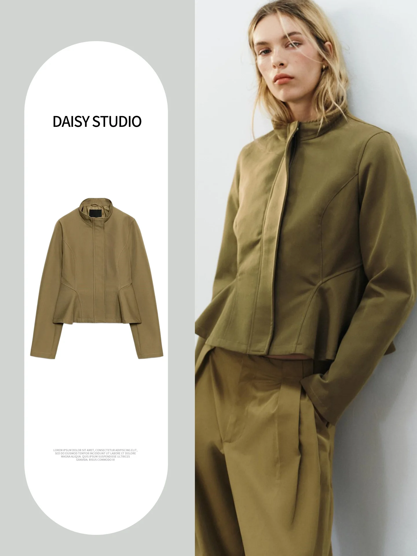 Autumn New Women's Jacket Zipper Stand Collar Nine Points Short Skirt Style Hem Button Outerwear Casual Slim Fit Polyester