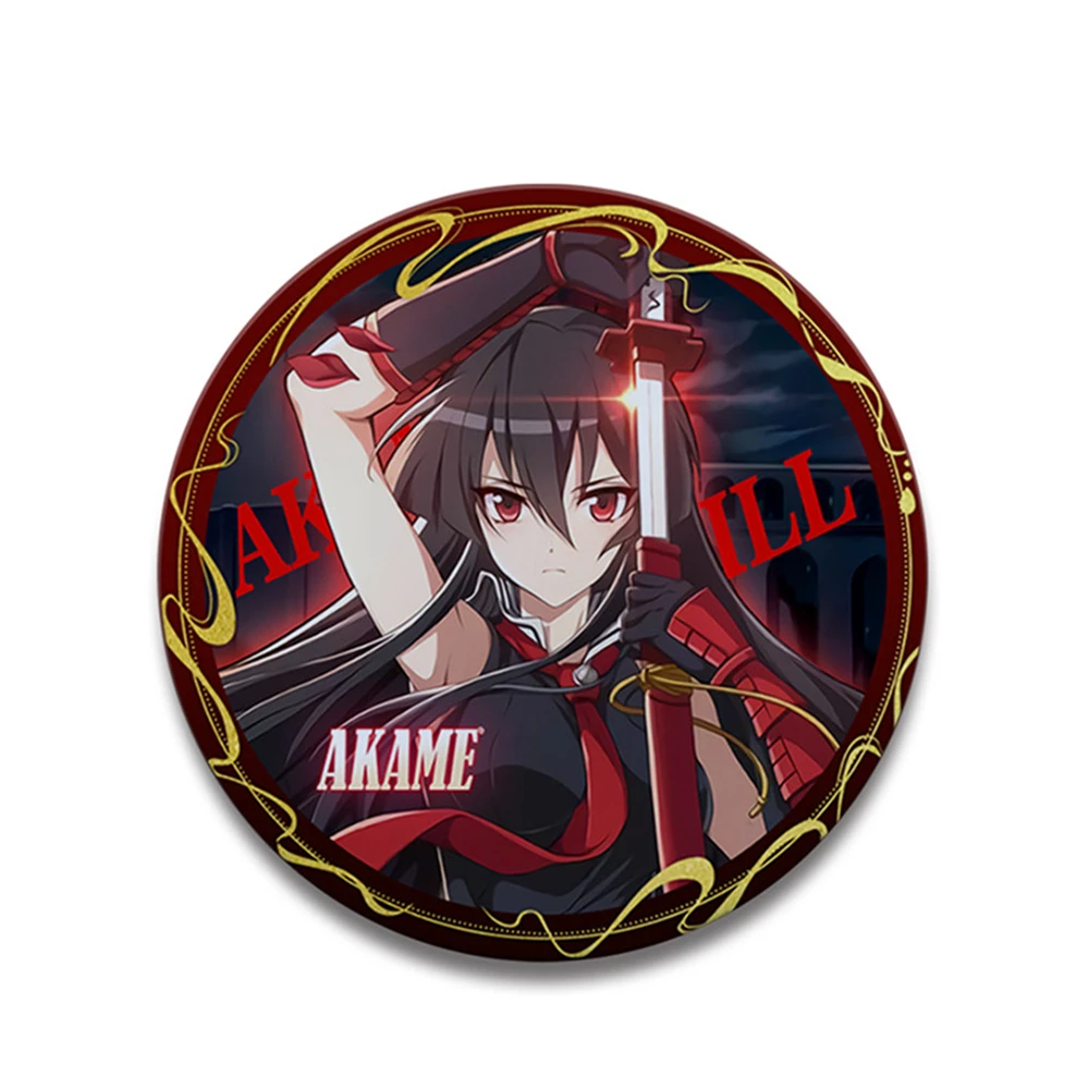 58mm 애니메이션 아카메 가 킬! 타츠미 아카메 미네 레오네 루보크 코스프레 의상 배지 핀 SPTE 틴플레이트 브로치 ﻿   프롭 골프