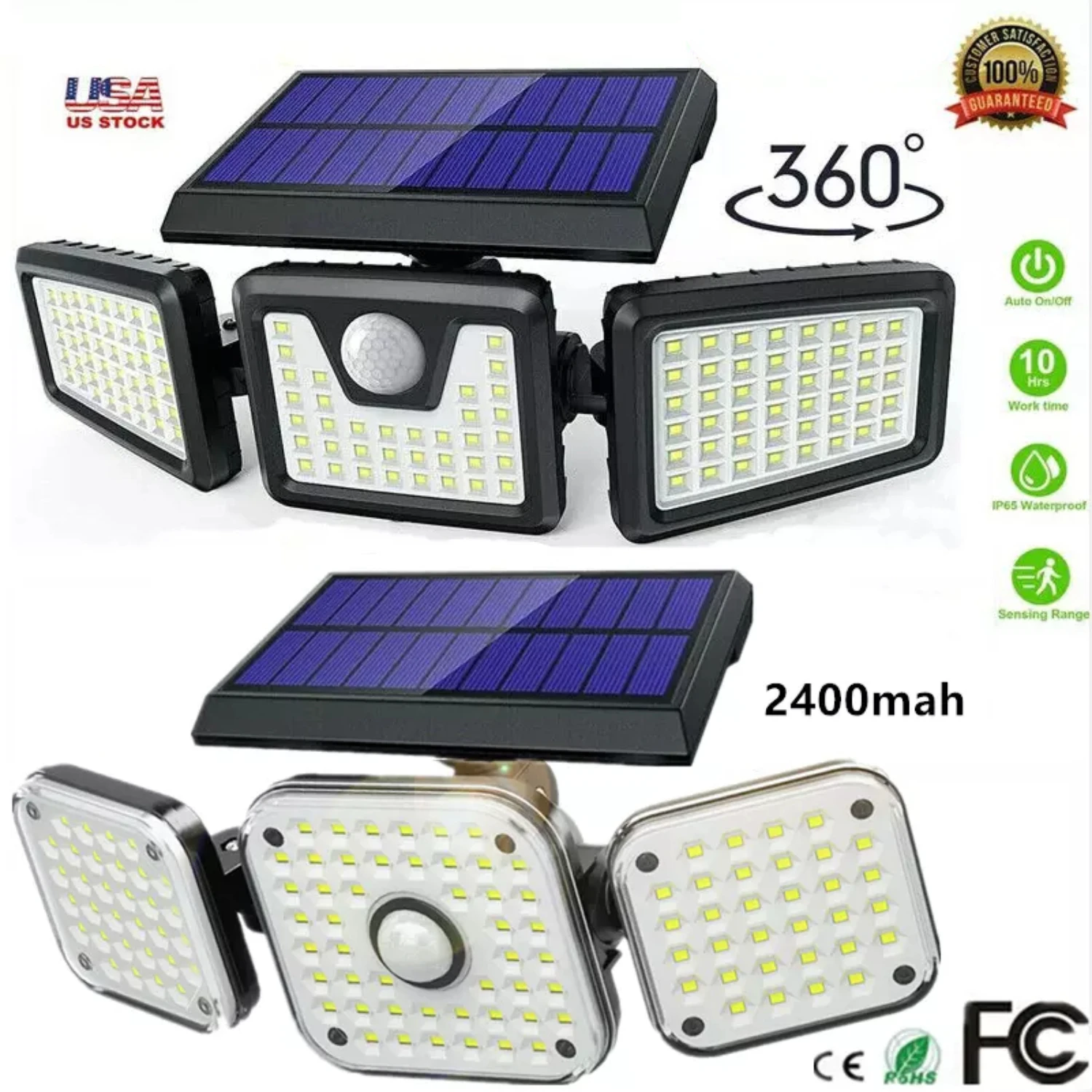 60000LM Solar Security Lights 3  Motion Sensor Lights Adjustable Flood Light