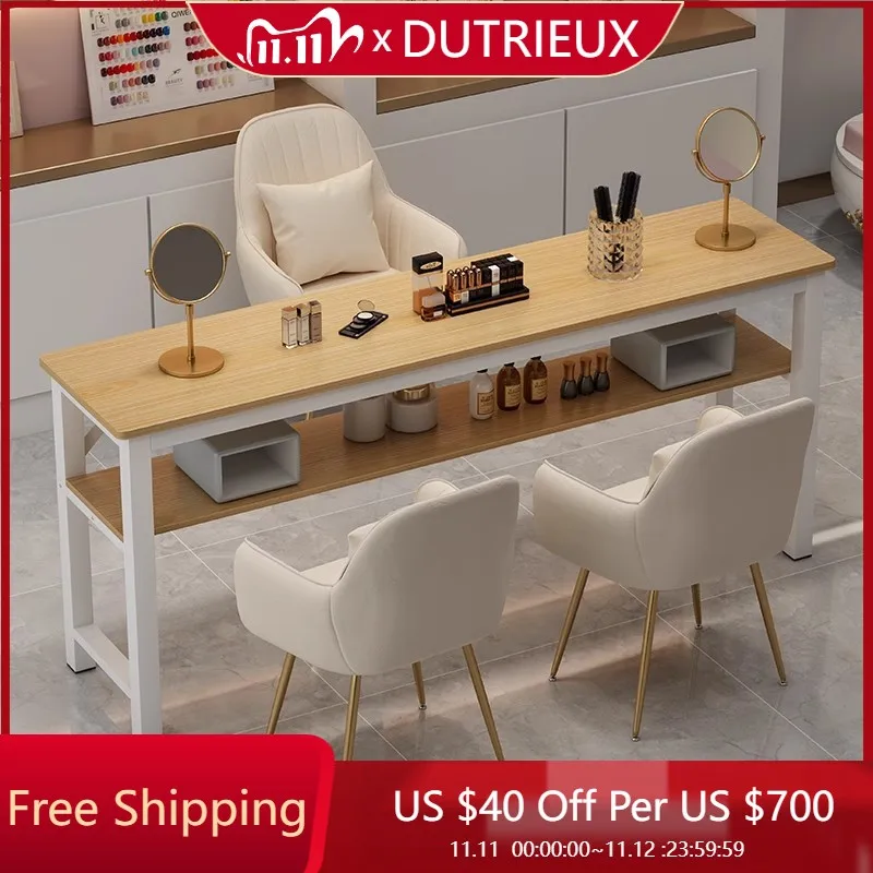 

Square Makeup Nail Desk Reception Mobile European Nordic Nail Desk Organizer Luxury Aesthetic Simple Wood Nageltisch Furniture