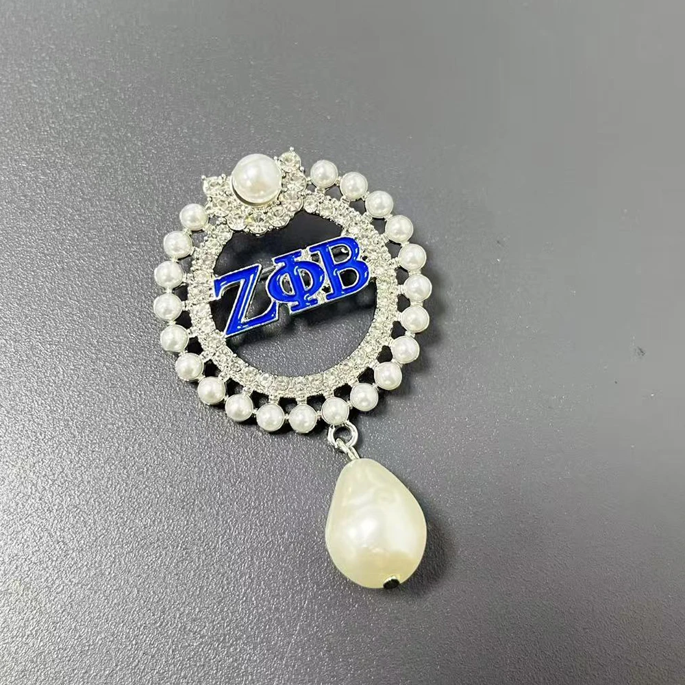 Zeta Phi Beta Jeweled Circle Lapel Pin / Blue and White /Sorority Accessory