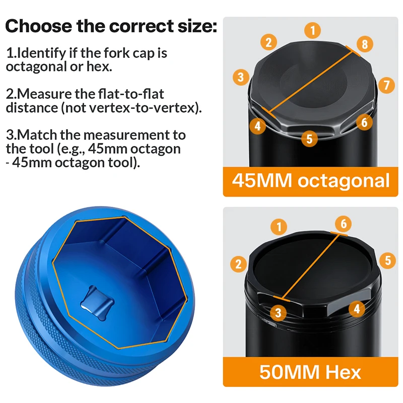 GMIPIX Tappo forcella Presa dado 45 46 49 50mm Tappo superiore forcella moto Rimuovi strumento di installazione