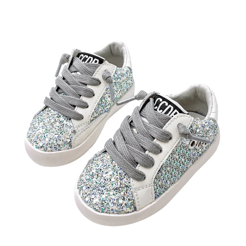 Toddler Children\'s Sports Run Shoes Glitter Fashion Sneakers for Girls Custom Designer Star Kids Causal Shoes Silver