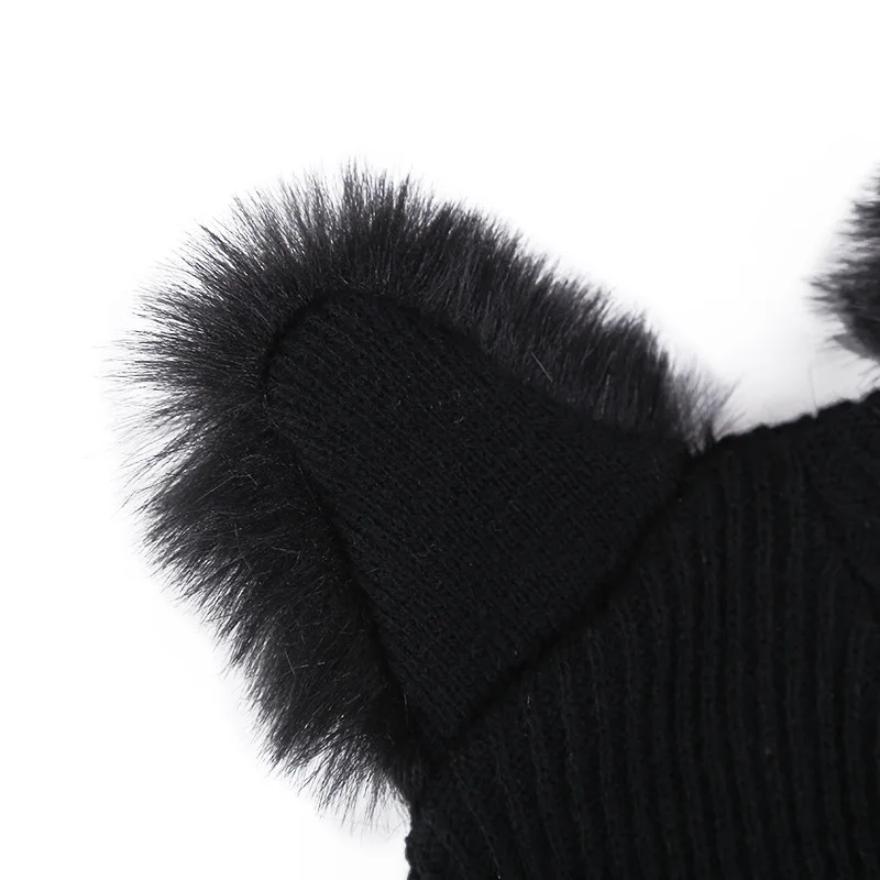 Warm Winter Hat For Women Wool Knitted Cat Ears Faux Mink Hats Skullies Fur Pompom Caps Female Beanies Bonnet Femme