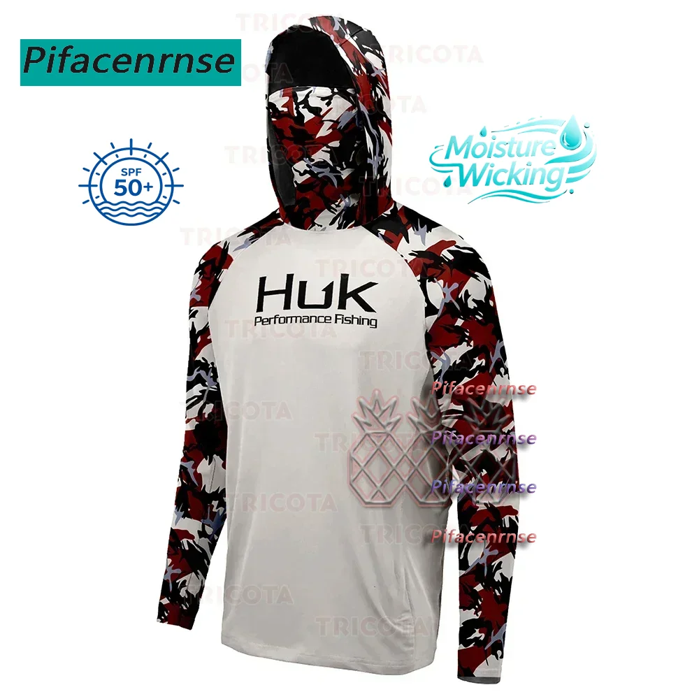 

HUK Fishing Shirts UPF 50 Long Sleeve Hooded Face Cover Clothing Quick Dry Sweatshirts Breathable UV Protection Fishing Jerseys