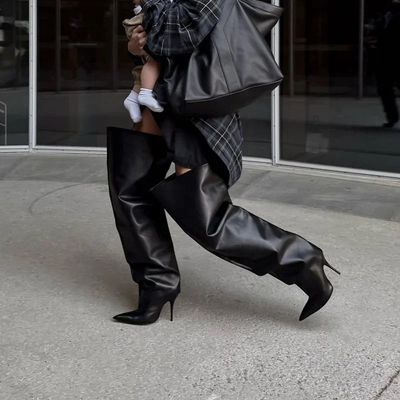 

Matte Leather Over The Knee Slouchy Boots Sexy Pointed Toe Thin Heel Customized Accept New Arrivals Fashion Women Modern Boots