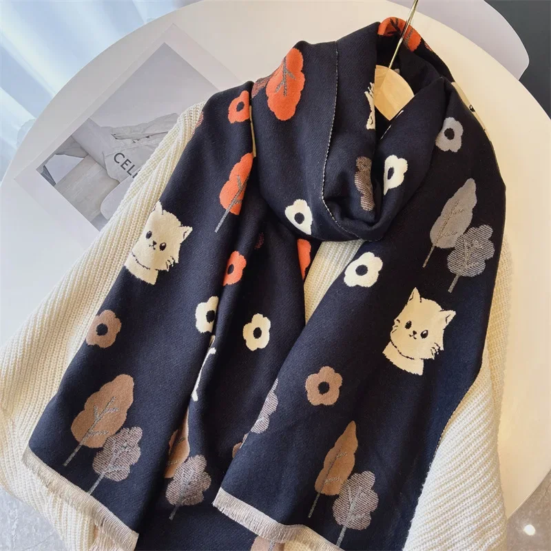 New Korean version cat imitation cashmere scarf, small fresh fairy style shawl, female autumn and winter warm