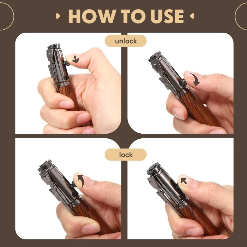 Professioneller Bolt Action-Kugelschreiber – 1 Stück langlebiger Metall-Holzstift, Geschenk für Reisen, Büro, Schule, Hochzeit – Detail 4